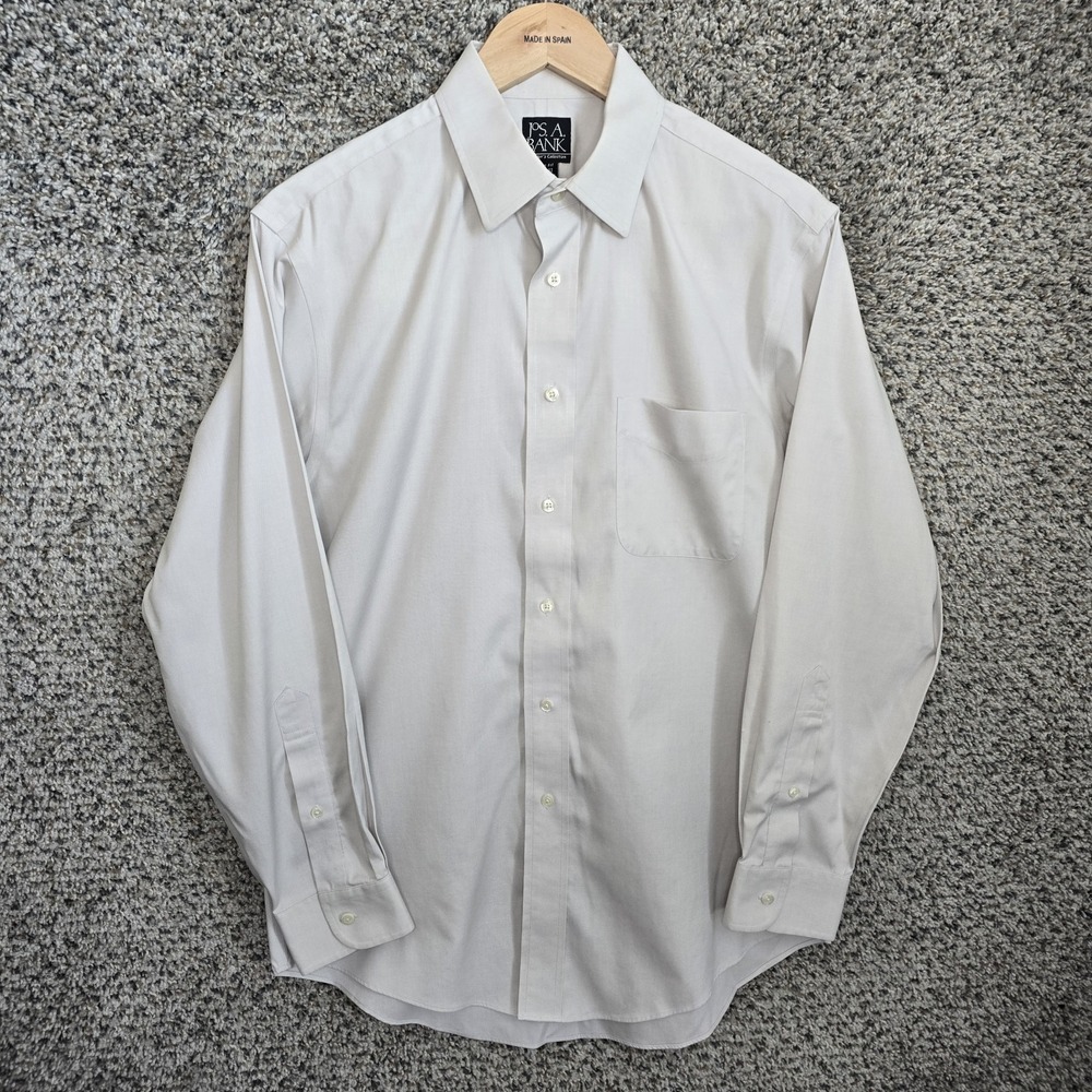 Jos A Bank Dress‎ Shirt Mens 15.5 32 Button Up Slim Fit Gray Cotton Traveler